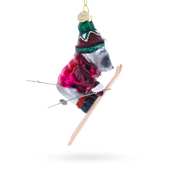 Skiing Raccoon Glass Christmas Ornament {3}