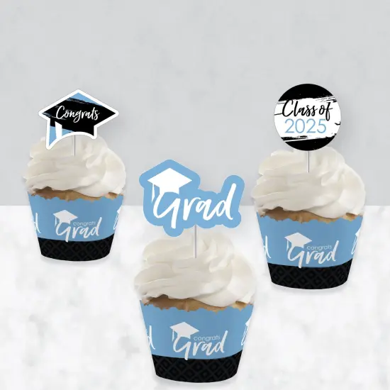 Big Dot of Happiness 2025 Light Blue Graduation Cupcake Decoration - Party Cupcake Wrappers and Treat Picks Kit - Set of 24 {4}