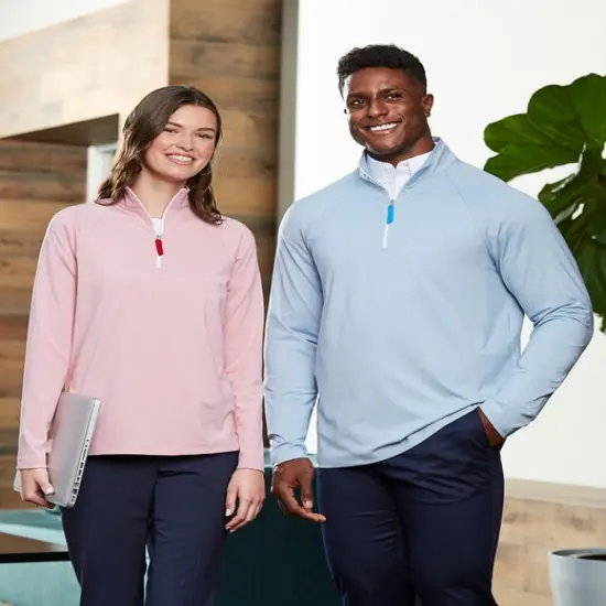 Devon & Jones&reg; &nbsp;Ladies Clubhouse Micro-Stripe Quarter-Zip SILVER {3}