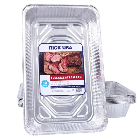 RICK USA: Full Size Steam Pan - 10 Pack - 19.5x11.6" Disposable Aluminum Foil, Baking-Cooking, Durable, Grill-Oven-Freezer-Dishwasher Safe, Recyclable {1}