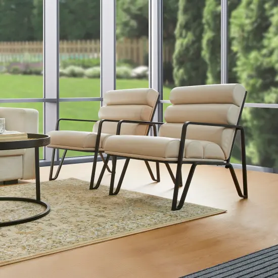 26.75"W Modern Comfy PU Leather Accent Chair with Metal Frame Set of 2-Beige {1}