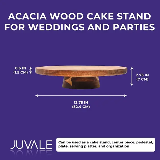 Round Acacia Wood Cake Stand for Wedding, Wooden Serving Platter for Appetizers and Desserts (12.75 in) Brown {2}