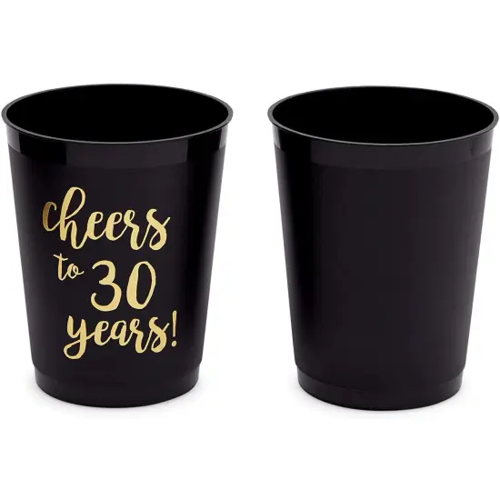 16 Pack Black 30th Birthday Plastic Tumbler Cups 16 oz for Anniversary Party Supplies, Cheers to 30 Years {5}
