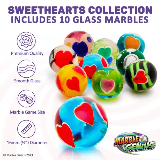 Marble Genius Collectors Marbles, Sweetheart Design, 16mm (⅝ Inch), 10 Handmade Glass Marbles, Gifts for Marble Lovers, Gifts for Kids Ages 3-14 {3}