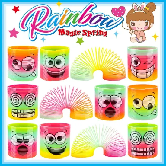 Rainbow Magic Spring, 12Pcs Colorful Plastic Springy Toys Fidget Toys Walking Toy Circle Shaped Coils Party Favors Gift Stocking Stuffers for Boy Girl Children Kids (Rainbow Emoji) {2}