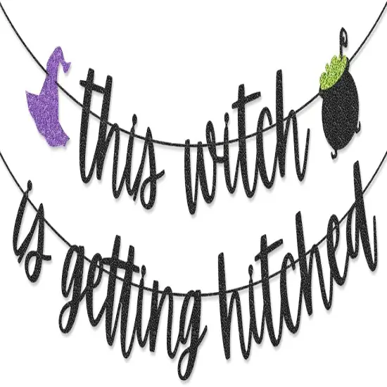 This Witch is Getting Hitched Banner for Halloween Bachelorette Party {1}