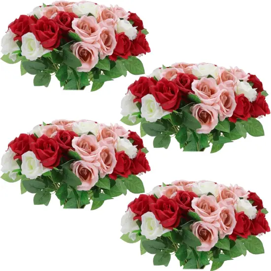 36 Pcs Red White Pink Artificial Roses Bouquet with Long Stems {2}