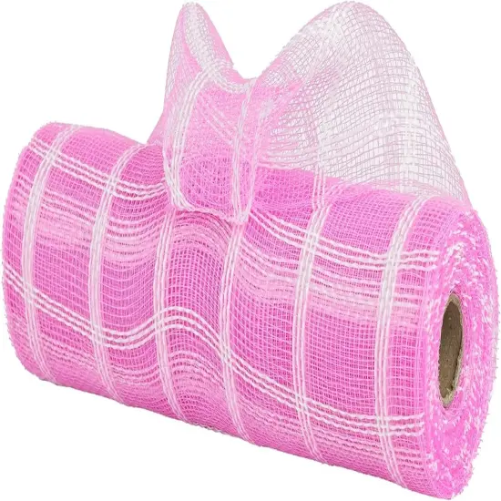 Pink and White Plaid Deco Mesh 10 Inch Pink White Check Mesh Ribbon Fabric Mesh Roll Decorative Mesh Wreath Supplies {4}