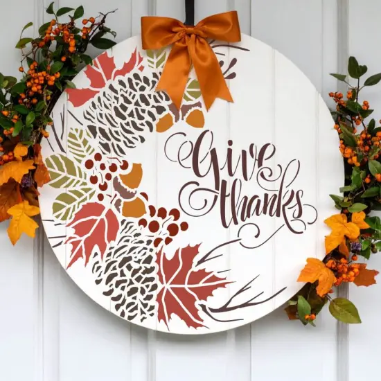 Thanksgiving Wreath Round Sign Stencil | Sign Stencil | DIY Sign Stencil | Round Stencil | Designer Stencils | {2}