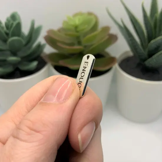 Silver Enough Word Bar Tag Charms, 8x21mm {4}
