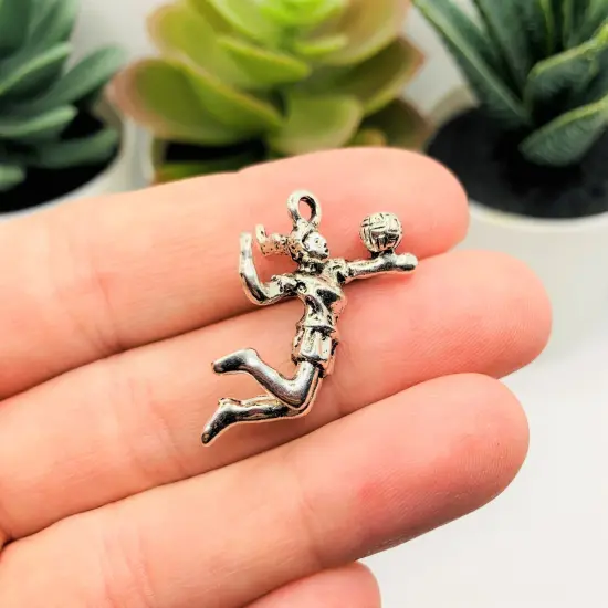 Silver Volleyball Girl 3D Charms, 20x27mm {2}