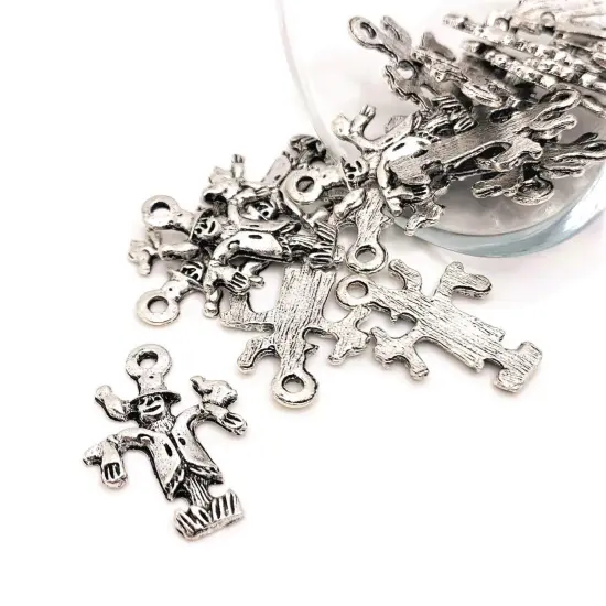Silver Scarecrow Halloween Fall Charms, 23x16mm {1}