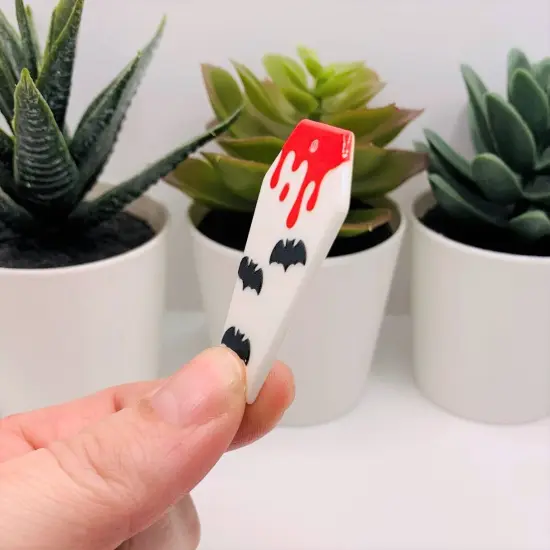 White Vampire Coffin with Blood and Bats Acrylic Charm, 45x22mm {4}