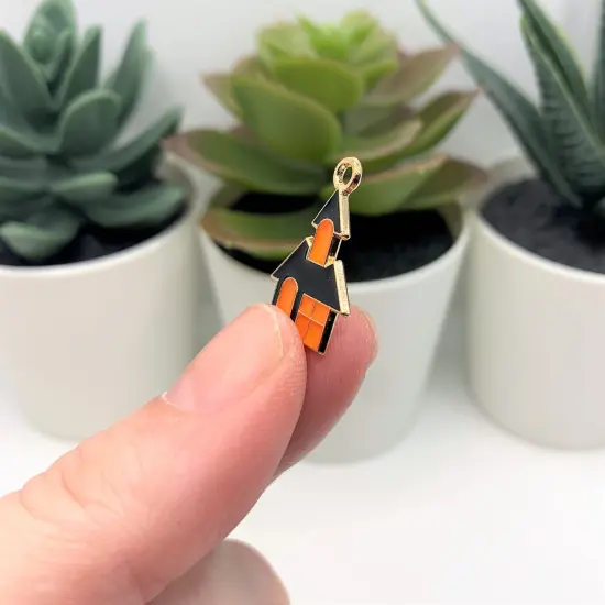 Black and Orange Enamel Haunted House Halloween Charms, 22x16mm {4}