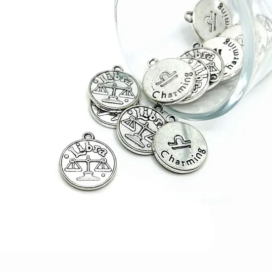 Silver Libra Zodiac/Astrology Coin Charms, 17x20mm {1}