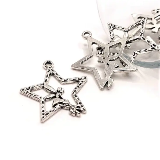 Silver Fairy on Star Charms, 29x25mm {1}