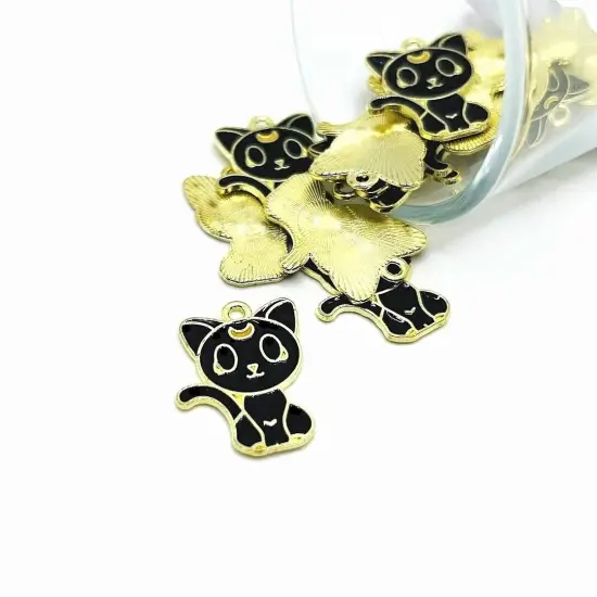 Witchy Black Enamel Cat Charms, 14x23mm {1}