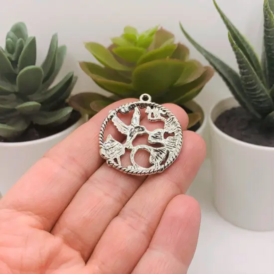 Silver Hummingbird Pendant Charms, 34x30mm {3}