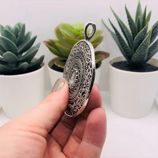 Large Silver Tribal Ethnic Necklace Pendants, 68x56mm {4}