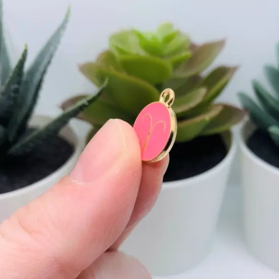 Bright Pink Enamel and Gold Zodiac/Astrology Charms, 15x12mm {4}