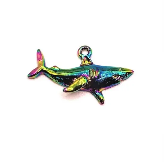 Rainbow Titanium Oil Slick Shark Charms, 19x32mm {2}