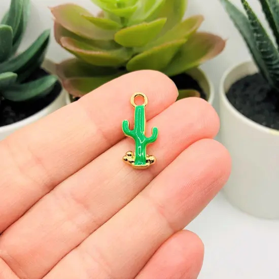 Green and Gold Saguaro Cactus Charms, 20x9mm {3}