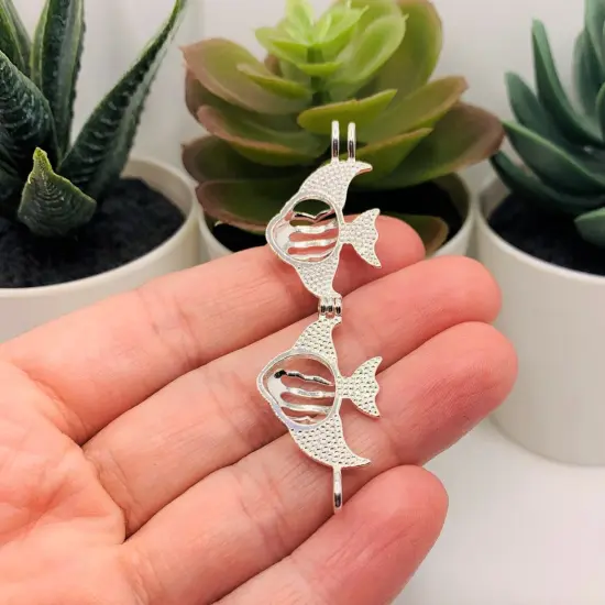 Silver Plated Angel Fish Bead Diffuser Lockets, 19x32mm {5}