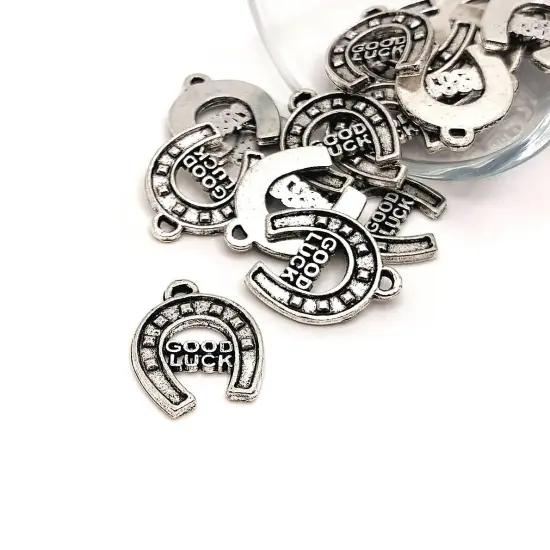 Silver Good Luck Horseshoe Charms, 17x15mm {1}