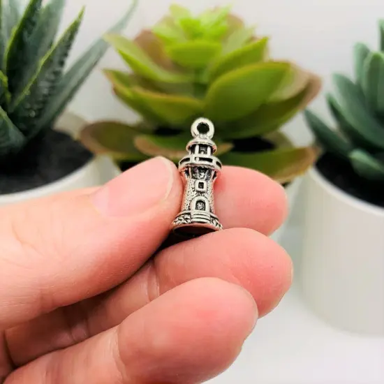 Silver Lighthouse 3D Nautical Charms, 21x10mm {2}