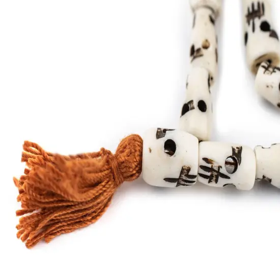The Bead Chest Carved Bone Skull Mala Beads 12x8mmLong Strand Nepal Black and White Large Hole 54 Inch Strand {4}