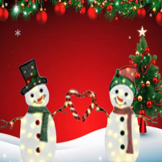 Set of Two Heart Snowmen 30" & 32" Lighted Holiday Decorations {4}