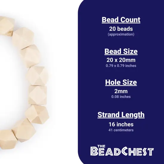 The Bead Chest Cream Cornerless Cube Wood Beads: 20mm Diamond Cut Natural Organic Beads for Jewelry Making {4}