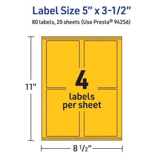 Avery Bright Yellow Paper Labels, 5" x 3.5" Rectangle {5}