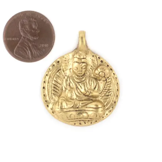 The Bead Chest Round Brass Buddha Pendant (28x34mm) {2}