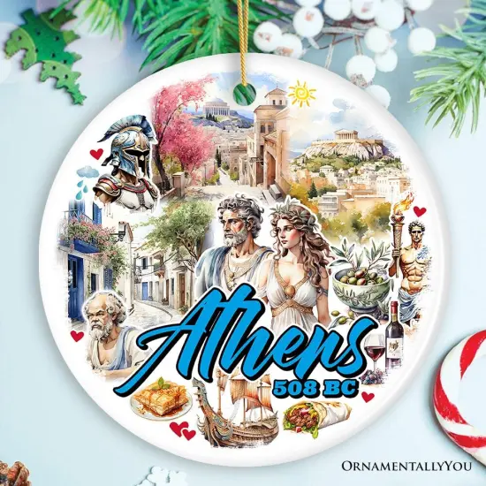 Athens Acropolis Historical Landmarks Ornament, Greek Artistic Heritage Christmas Gift and Travel Souvenir {2}