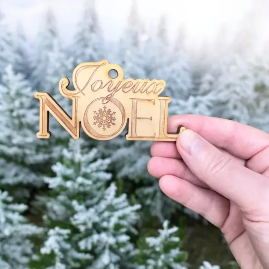 Ornament - Joyeux Noel - Raw Wood 4x2in {2}