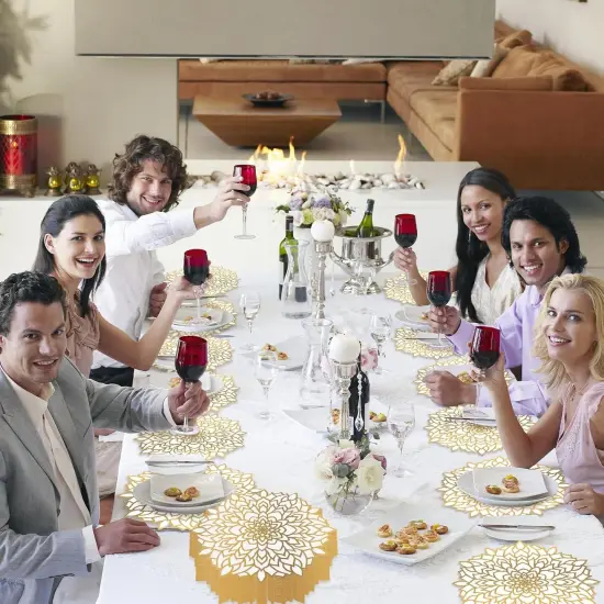 50PCS Disposable Gold White Metallic Round Paper PlaceMats Round Floral Charger Table Mat Table Setting Mat Pressed Paper Round Place Mats for Wedding Birthday Party Dining Table Decor Supplies {5}