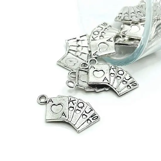 Silver Royal Flush Playing Card Charms, 25x13mm {1}
