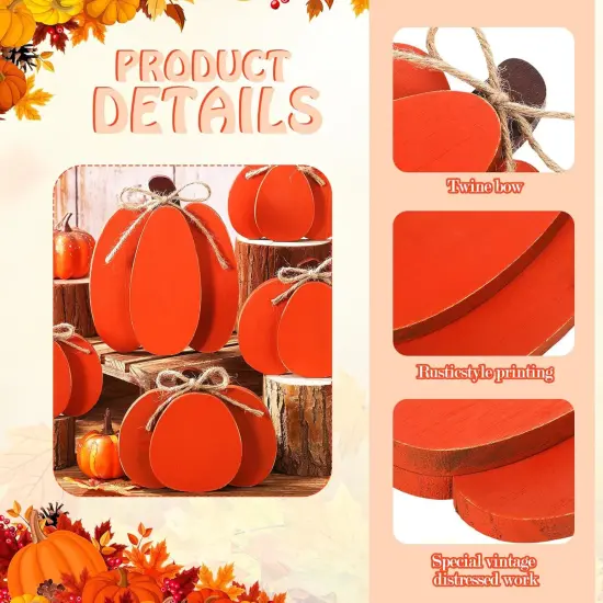 5 Pcs Fall Pumpkin Tabletop Decor Autumn Wooden Signs {3}