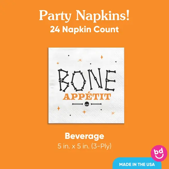 Big Dot of Happiness Bone Appetit Party Napkins, Skeleton Halloween Party Decor, White 3-Ply Paper Beverage Napkins - 24 Count {5}