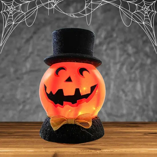 Stony Creek 7.5 Inch Halloween Pre-Lit Ball W/Base Halloween Lighted Glass Accent , Halloween Decor Jack-O-Lantern MOON {4}