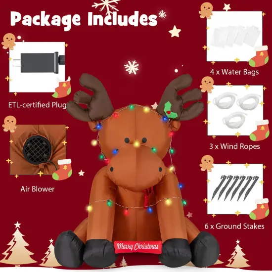 Costway 8.5 FT Tall Christmas Inflatable Reindeer Decoration with 24 LED String Lights {6}