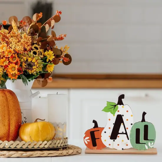 3 Pcs Fall Pumpkin Wooden Signs Tabletop Decor {4}