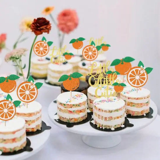 Little Cutie Cupcake Toppers Glitter Orange {3}