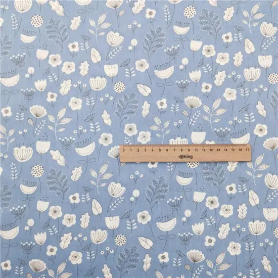 42Pcs - 100% Cotton Boys Fabric Squares,5 Inch Quilting Supplies Clearance Blue Floral {6}