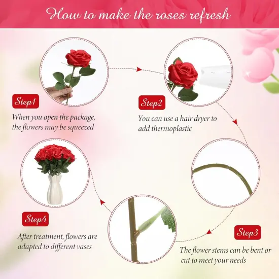 200 Pcs Artificial Roses Realistic Flower Bouquets (Red) {3}