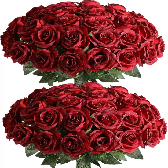 Realistic Fake Flowers Bulk Long Stem Silk Faux Roses Bouquet for Wedding {1}