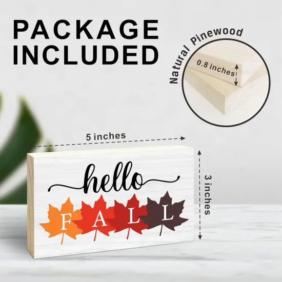 Hello Fall Wooden Block Sign Tabletop Decor - 3"X5"inch {2}