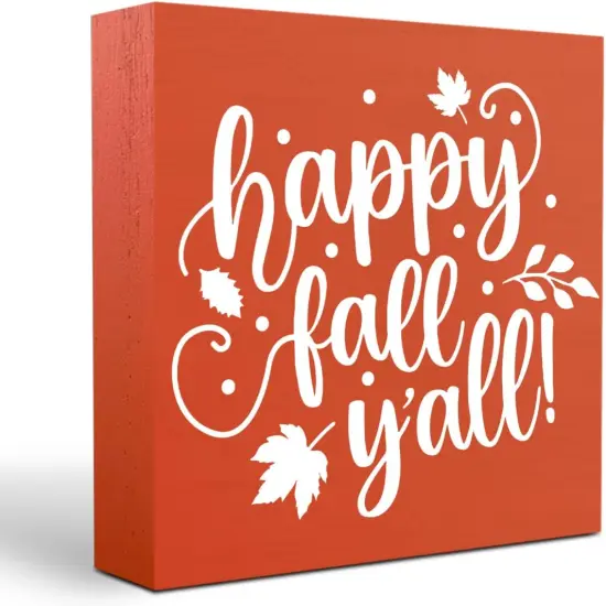 Happy Fall Y'all Wooden Box Sign Fall Tabletop Decor {1}