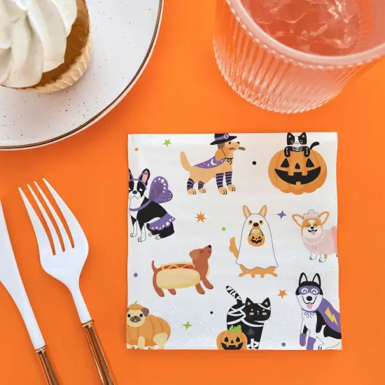 Big Dot of Happiness Halloween Pets Party Napkins, Cat and Dog Costume Party Halloween Decor, White 3-Ply Paper Luncheon Napkins - 24 Count {3}